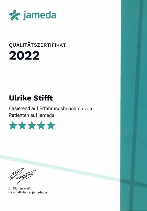 Qualitätszertifikat Jameda 2022
